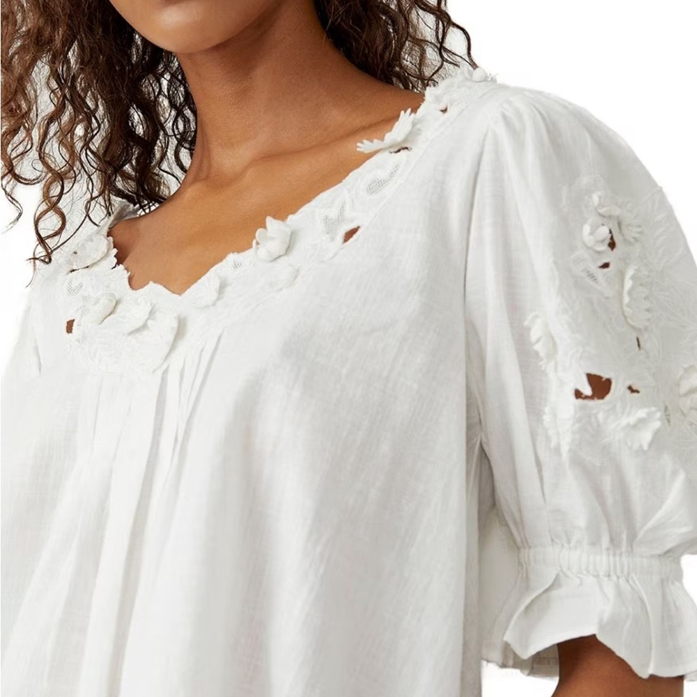 FREE PEOPLE Sophie Embroidered Scoop Neck Short Sleeve Top